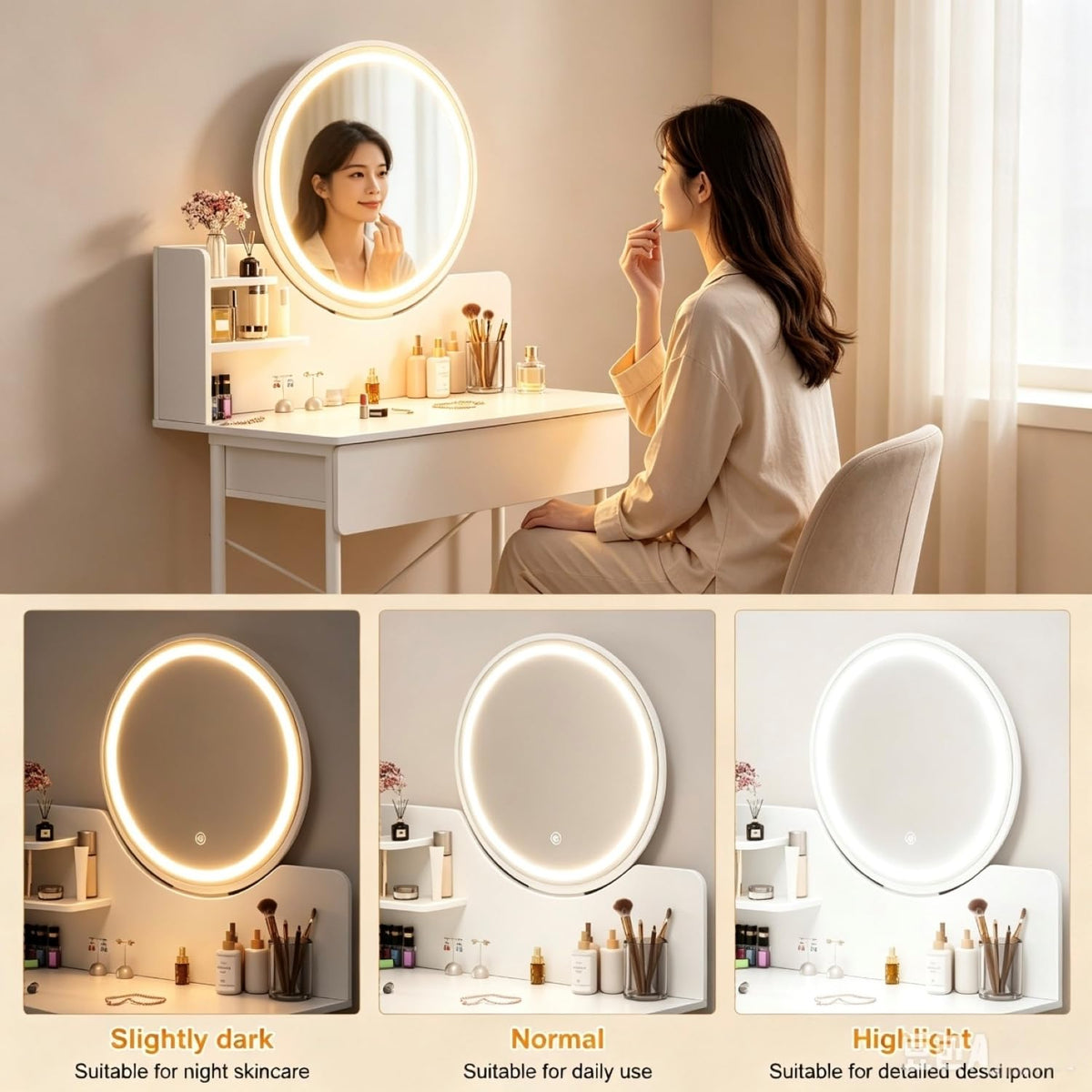 Vanity Desk with Mirror and LED Lights E2818