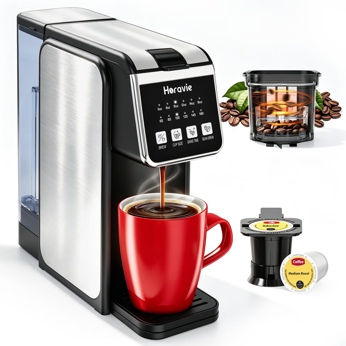 Single Serve Coffee Maker with Built-in Grinder J34514