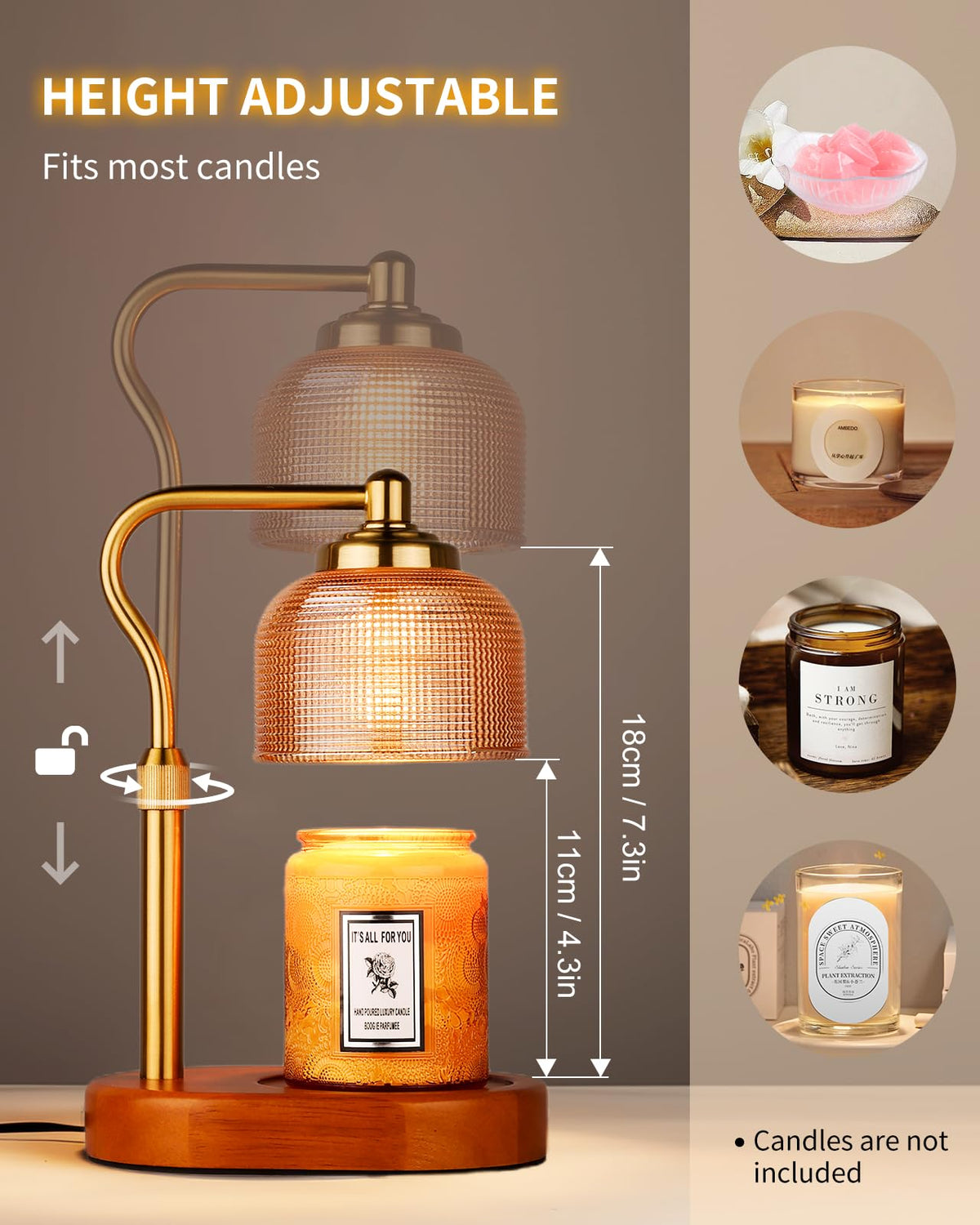Electric Candle Warmer Lamp with Timer Dimmable Height Adjustable F664849