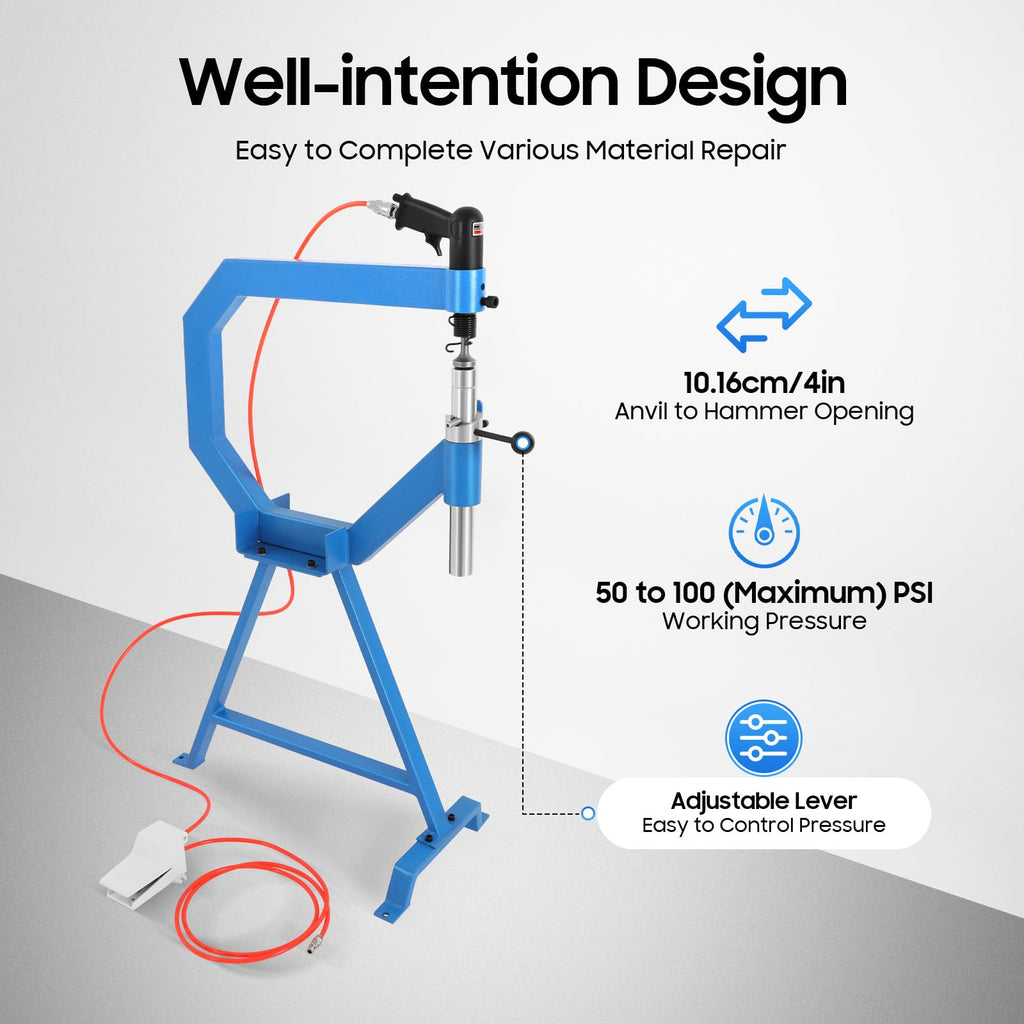 4" Pneumatic Planishing Hammer, 875-1350 RPM Metal Shrinker Stretcher with Cast-Iron Stand, Foot Pedal A967