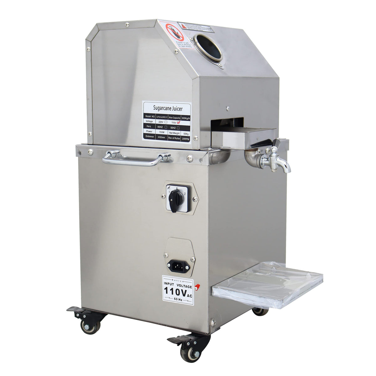 110V 750W Electric Sugar Cane Juicer with 3 Stainless Steel Rollers Y5957