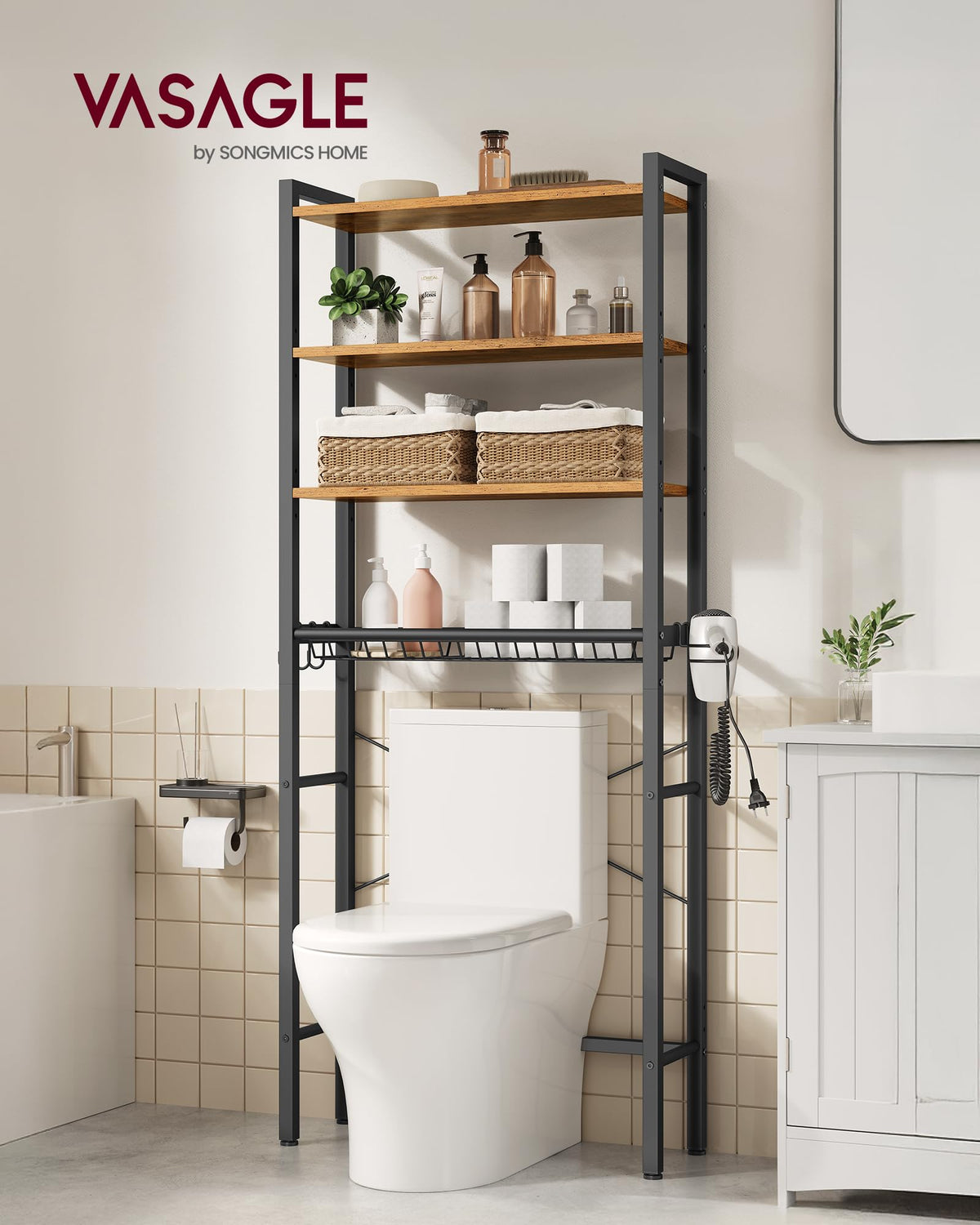 4-Tier Over the Toilet Storage with Basket E51820