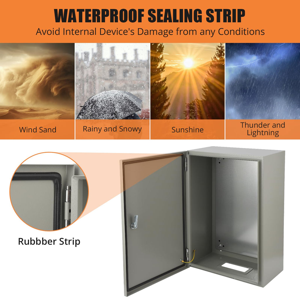 24" x 16" x 10" Waterproof Stainless Steel Electrical Enclosure Box with Lock L9673