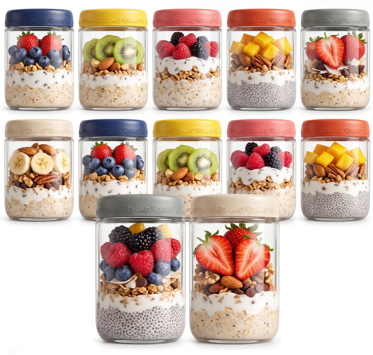 16oz 12-Pack Glass Overnight Oats Jars with Airtight Lids Q556929