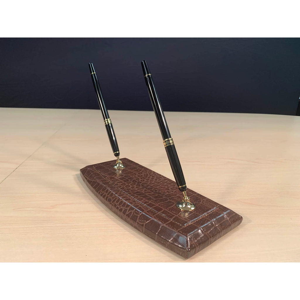 Brown Crocodile Embossed Leather Desk Set R829289