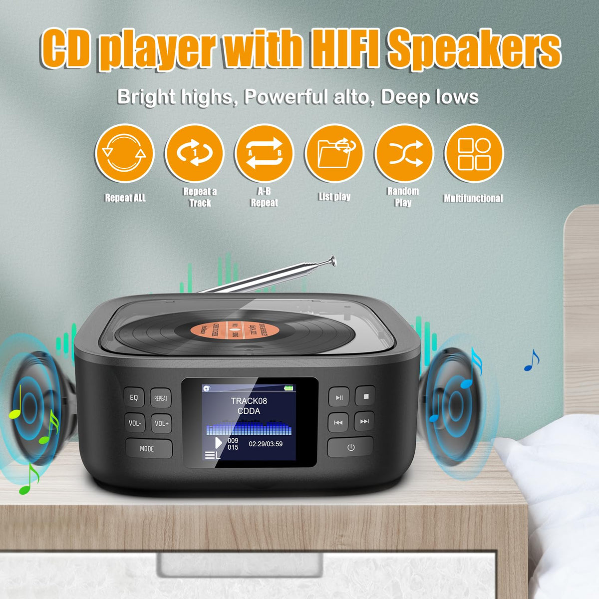 Portable CD Player with Bluetooth and Speakers N529