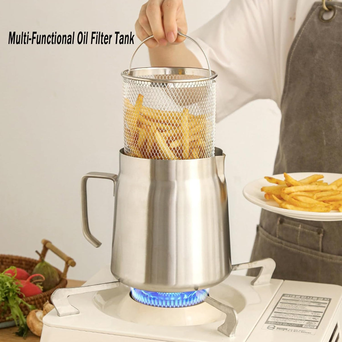 68oz 304 Stainless Steel Deep Fryer Pot with Basket J336