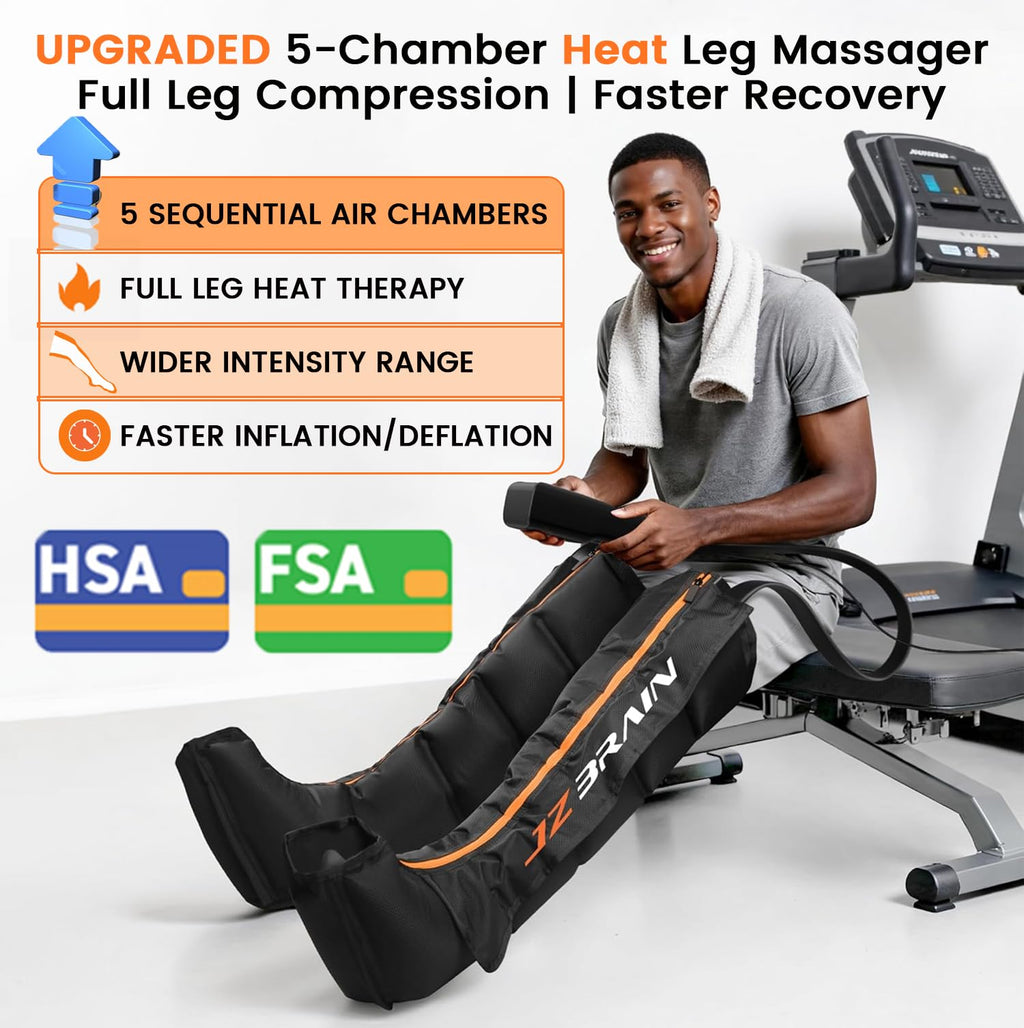 Air Compression Boots Leg Massager with Heat, 6 Modes & 11 Intensities (Large) E845352