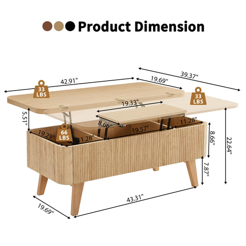 3 in 1 Lift Top Convertible Coffee Table with Storage F148