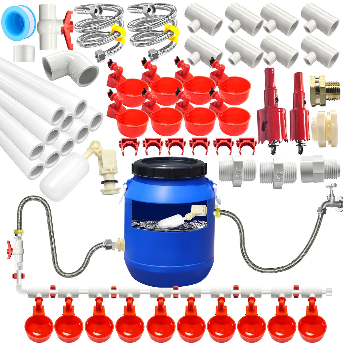 Automatic Chicken Waterer System Kit 58 PCS Y76408