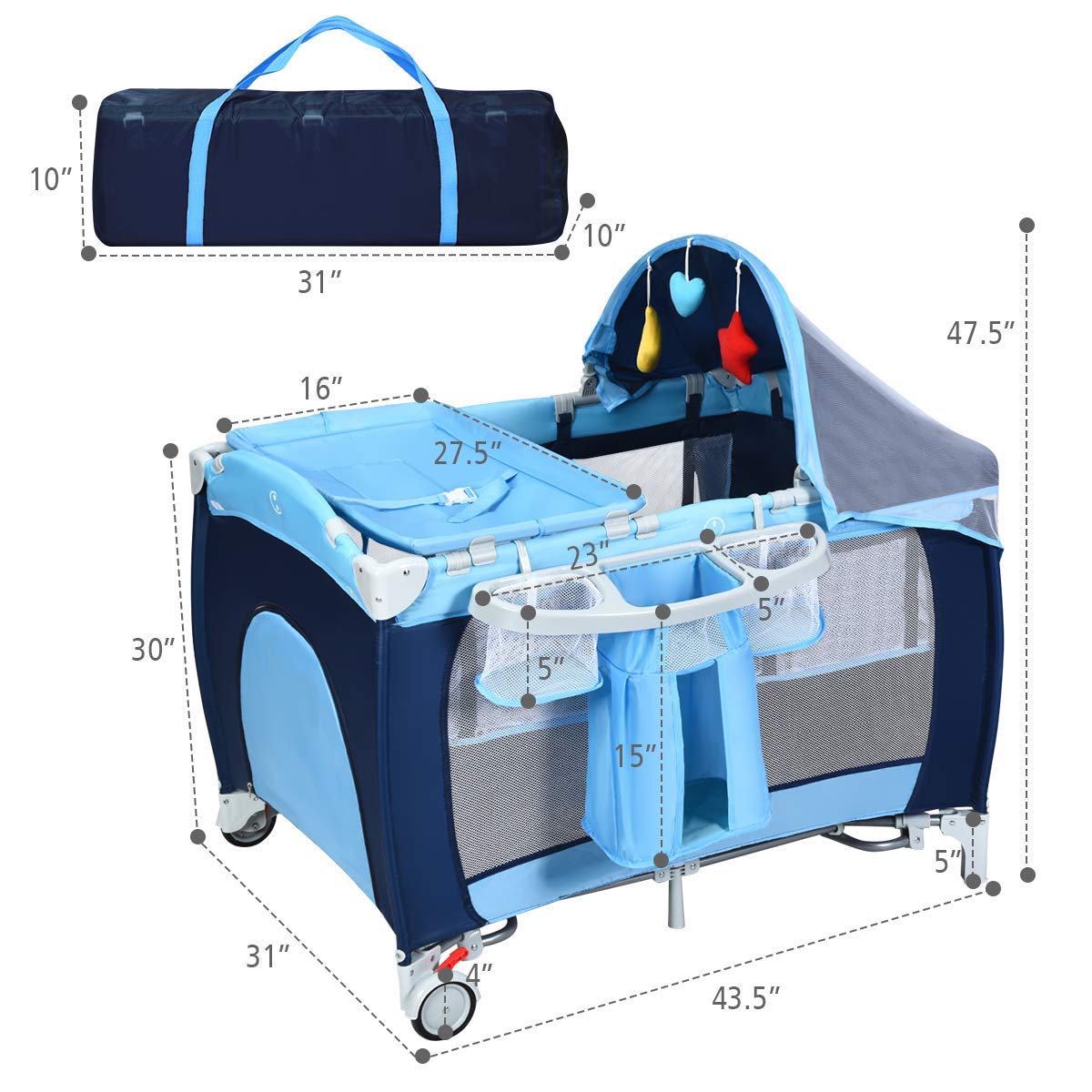 4-in-1 Portable Baby Playard with Bassinet and Changing Table G914505