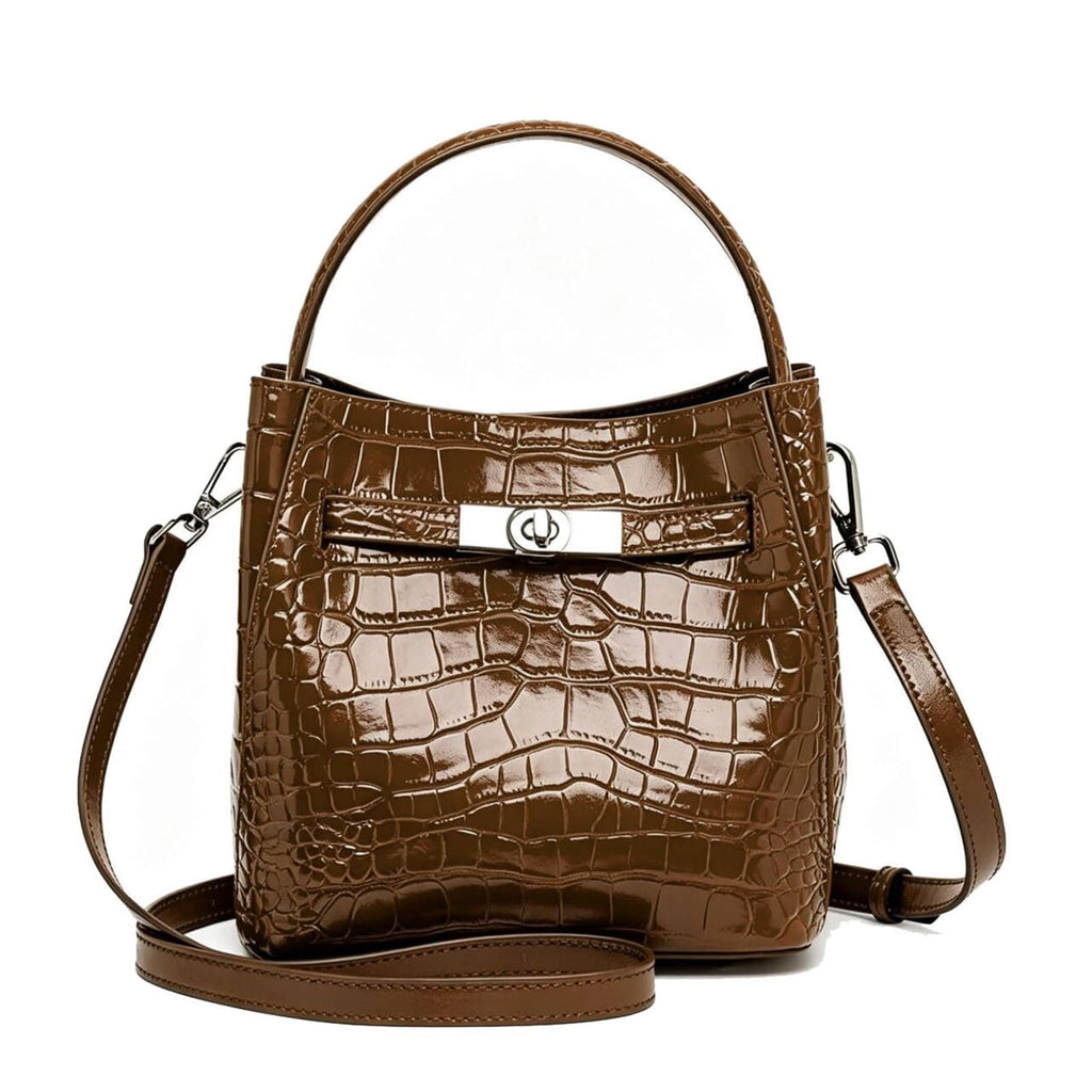 Crocodile Embossed Leather Bucket Bag K286