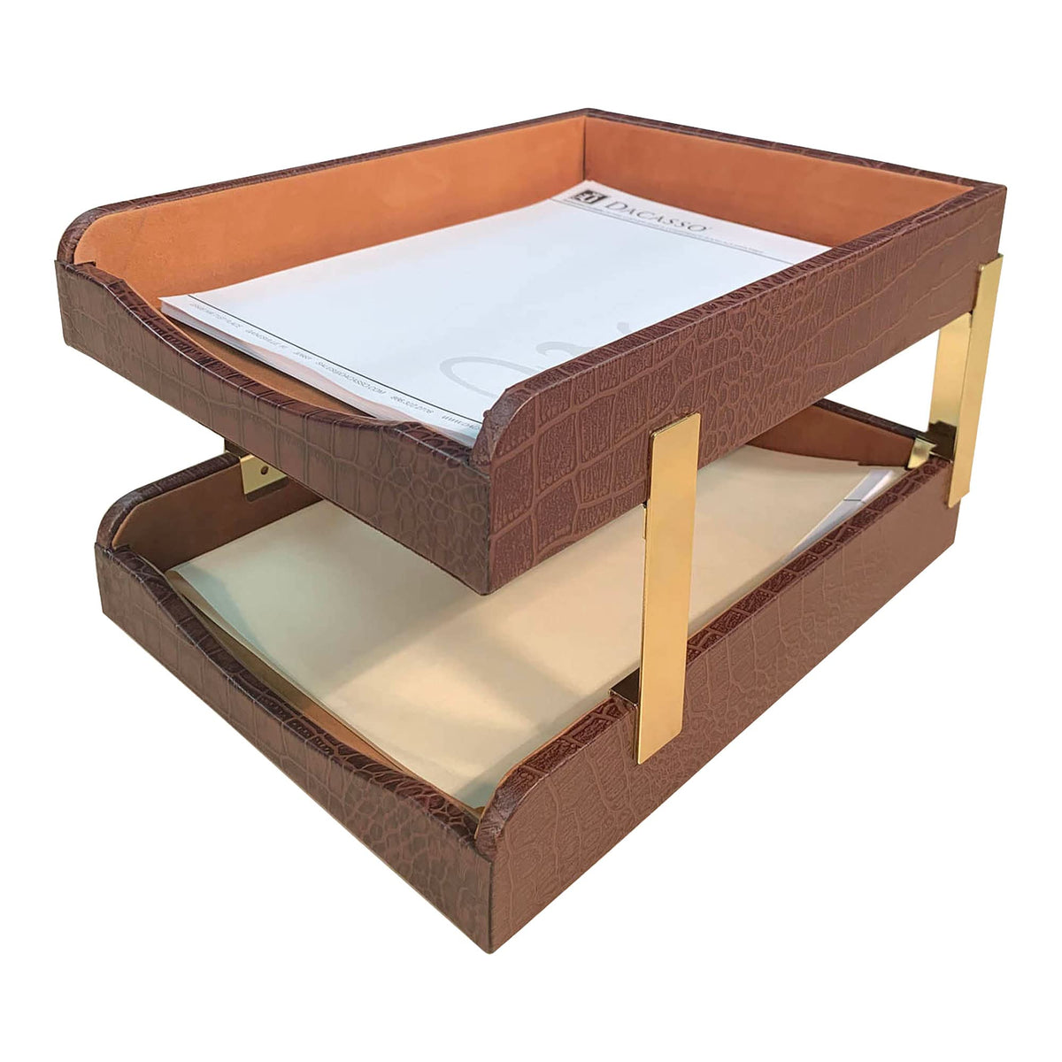 Brown Crocodile Embossed Leather Desk Set R829289