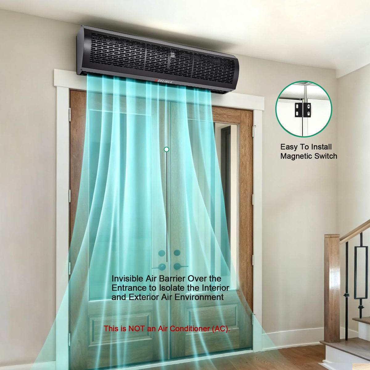 48 Inch Black Air Curtain Fan with Magnetic Door Switch K617806