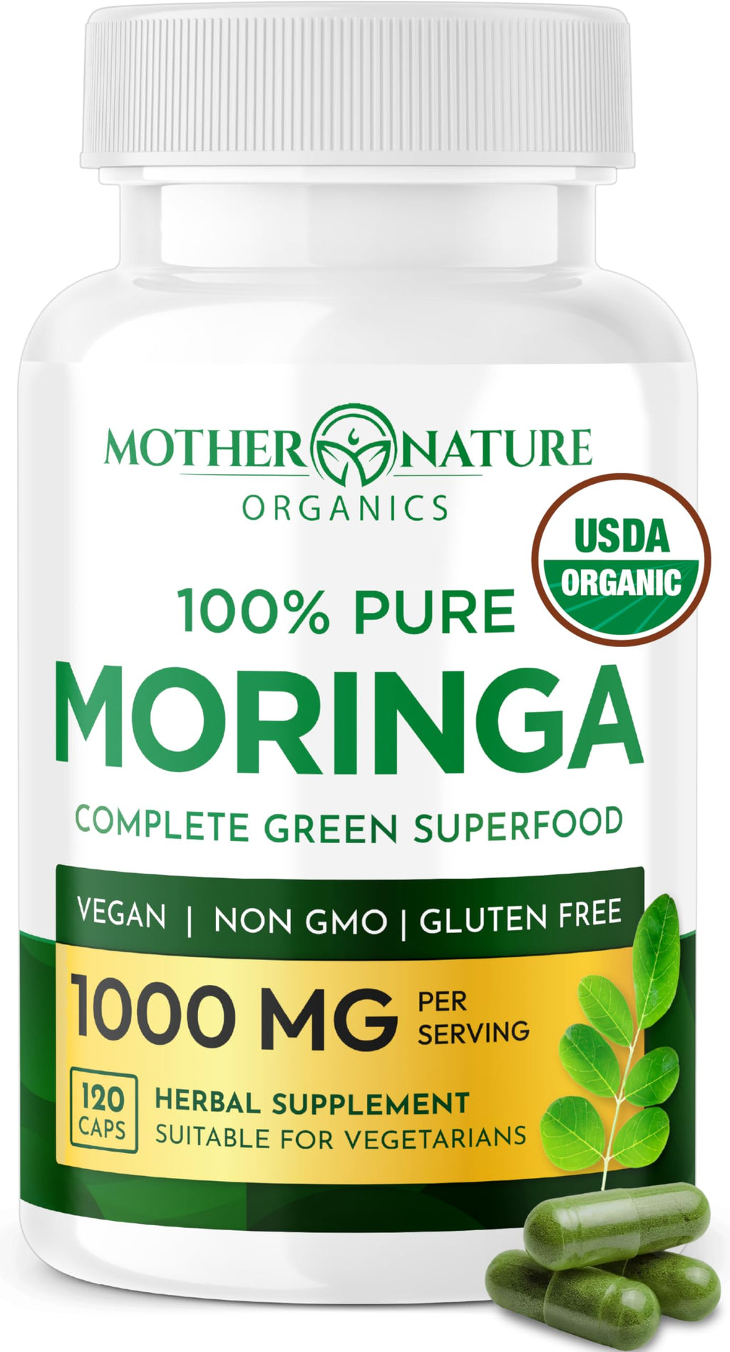 Organic Moringa Leaf Capsules 1000mg 120 Ct I879