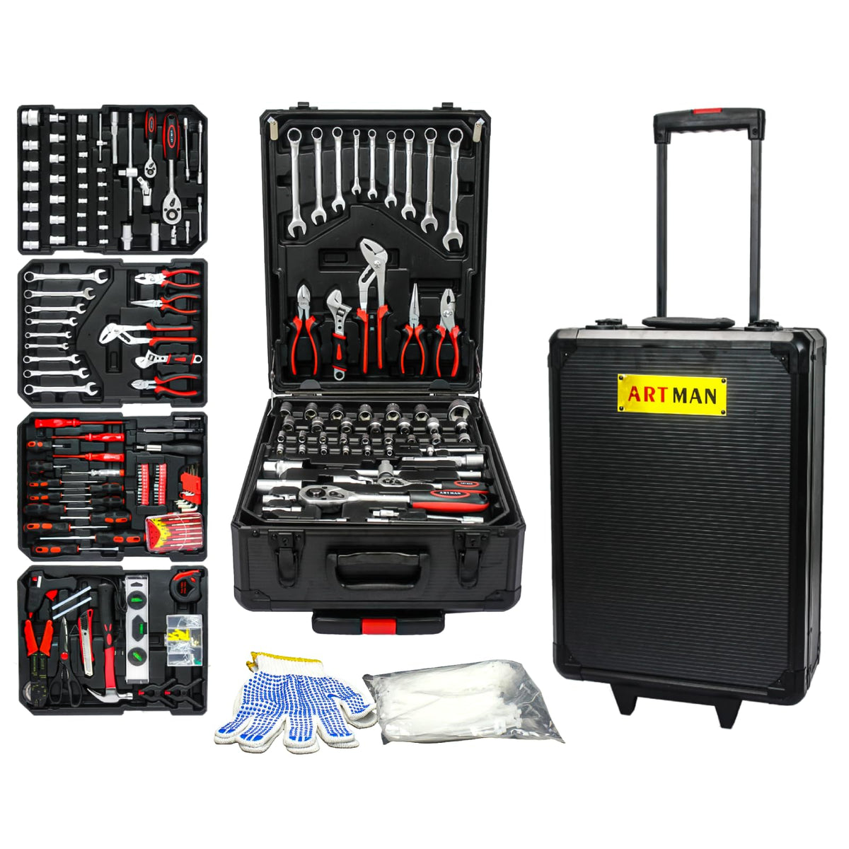 899 PCS Home Auto Repair Tool Kit with Rolling Tool Box H61785