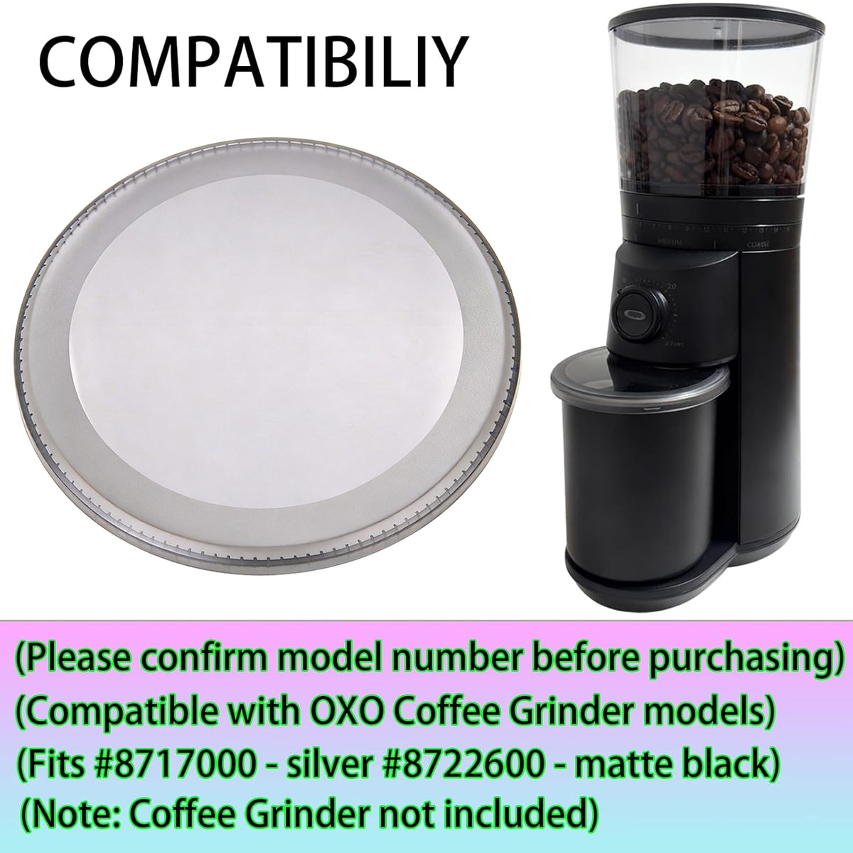 Container Lid for Conical Burr Coffee Grinder, 2 Transparent Gray T48137