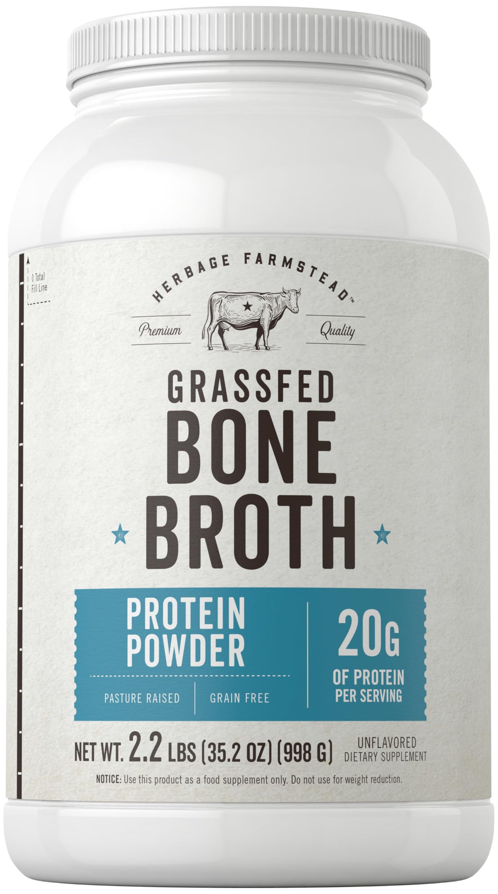 Grass Fed Bone Broth Protein Powder 35.2 oz 20g Protein Non-GMO Gluten Free Y8811