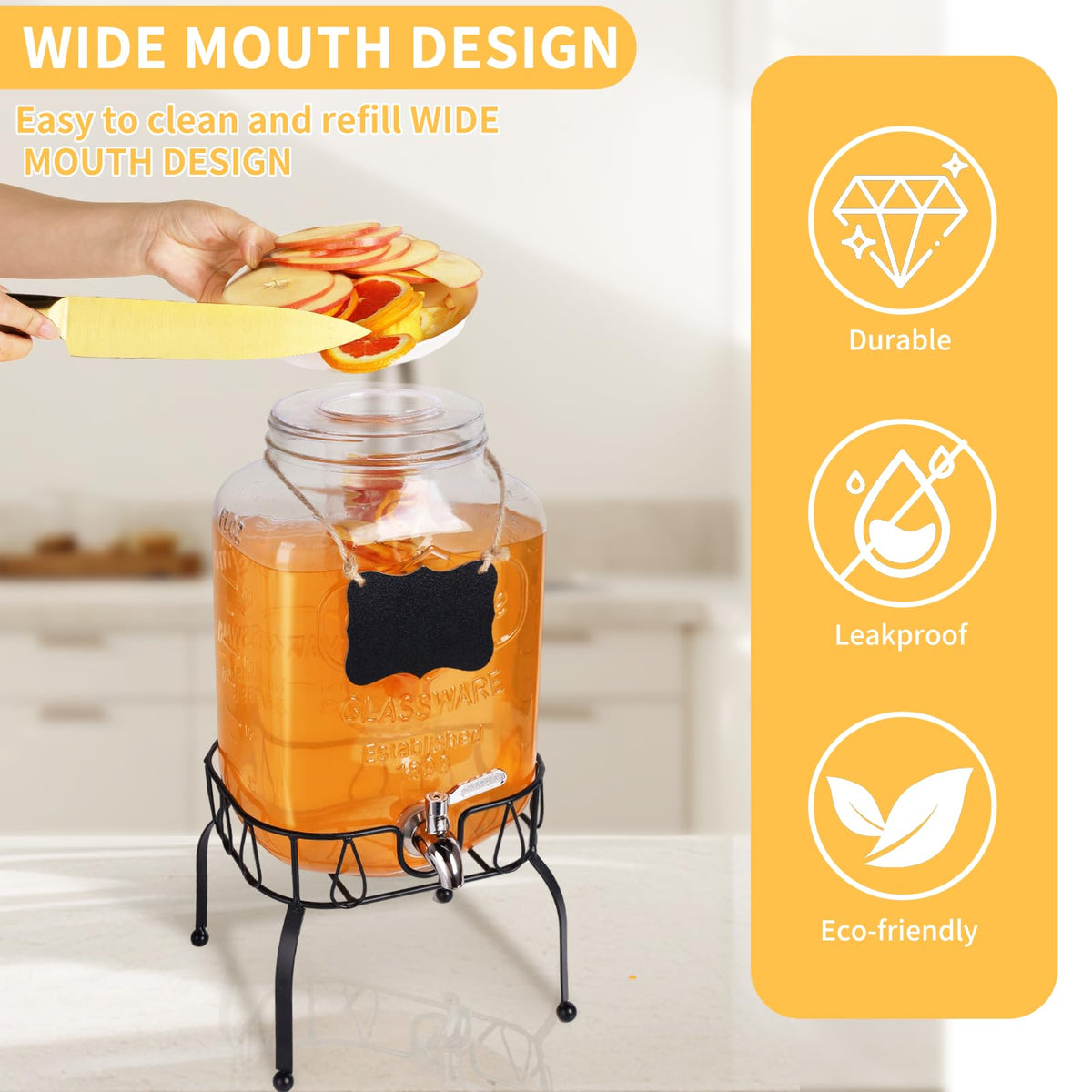 2 Gallon Glass Beverage Dispenser Jar J96067