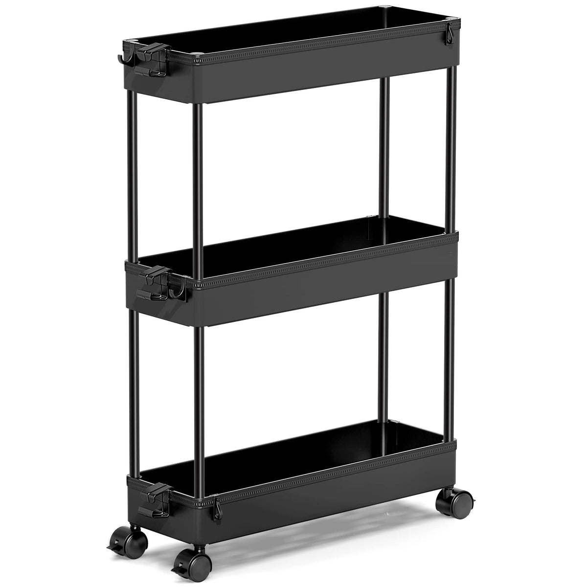 Black 3 Tier Slim Rolling Storage Cart R26049