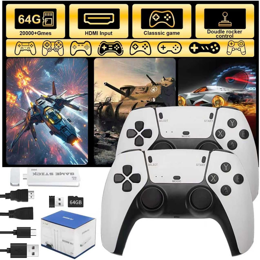 Retro Game Stick Console with 4K HDMI Output, 64GB Memory Card, and 2.4GHz Wireless Controllers C492930