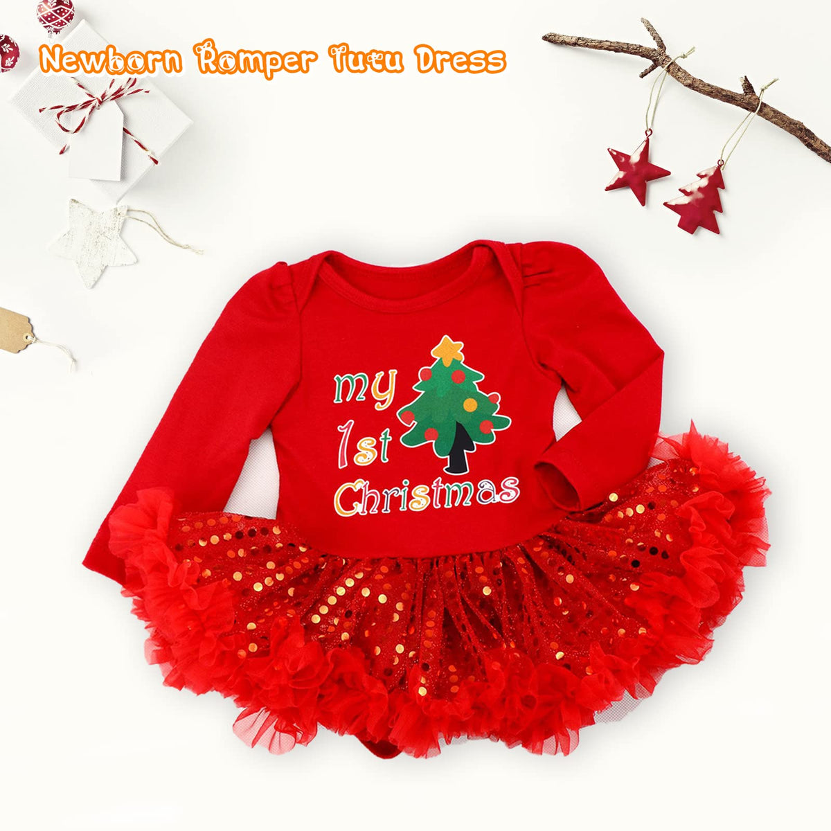 Baby Girls First Christmas Outfit Newborn Romper Tutu Dress with Shoes Headband Leg Warmer Q200169