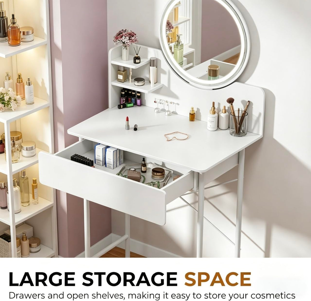 Vanity Desk with Mirror and LED Lights E2818