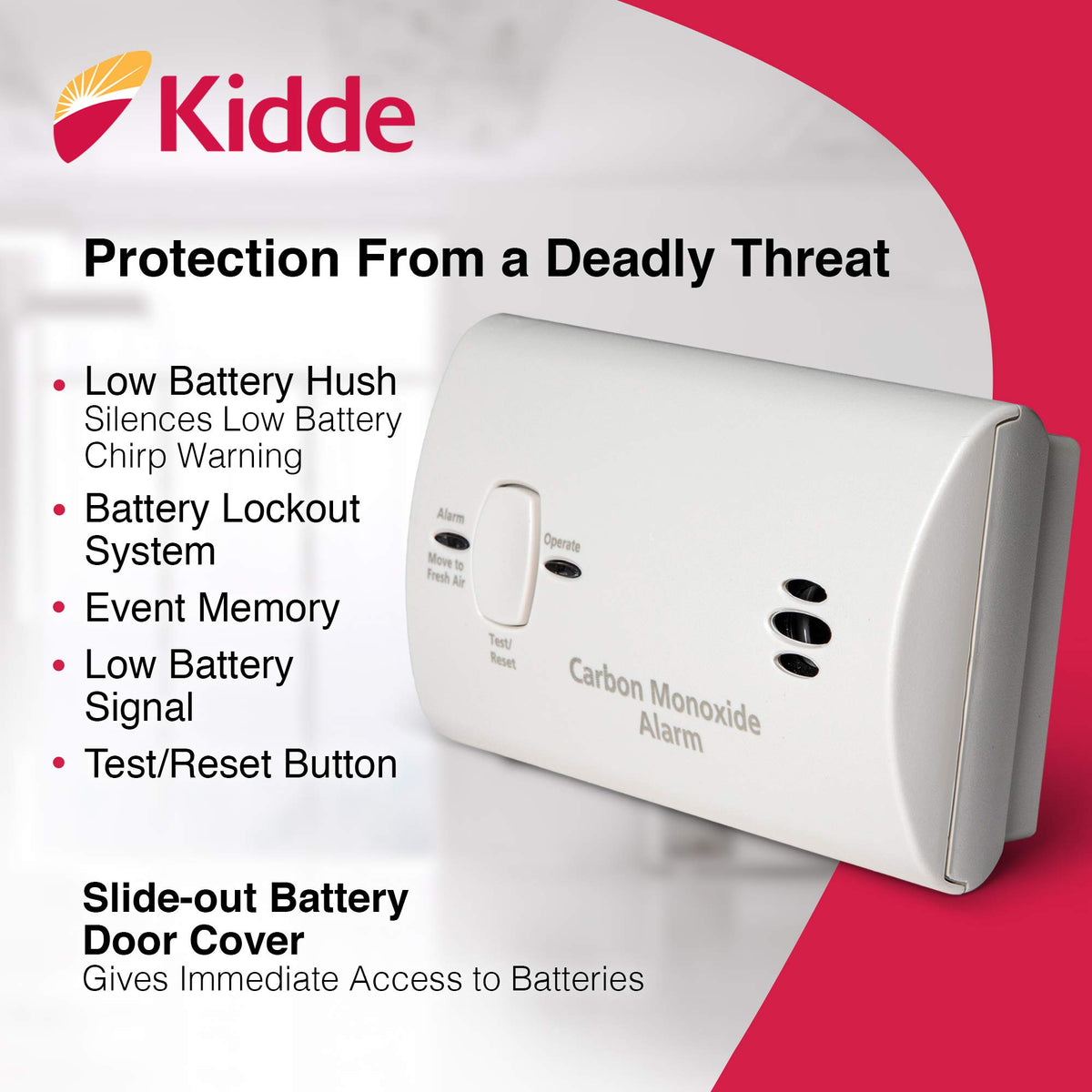 Carbon Monoxide Detector, AA Battery Powered, 85 dB Alarm M5419