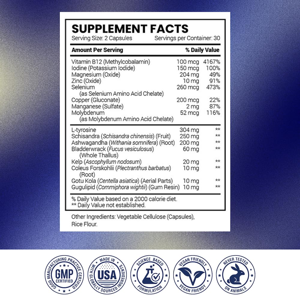 Thyroid Aid with Iodine Copper & Zinc 60 Capsules K6319
