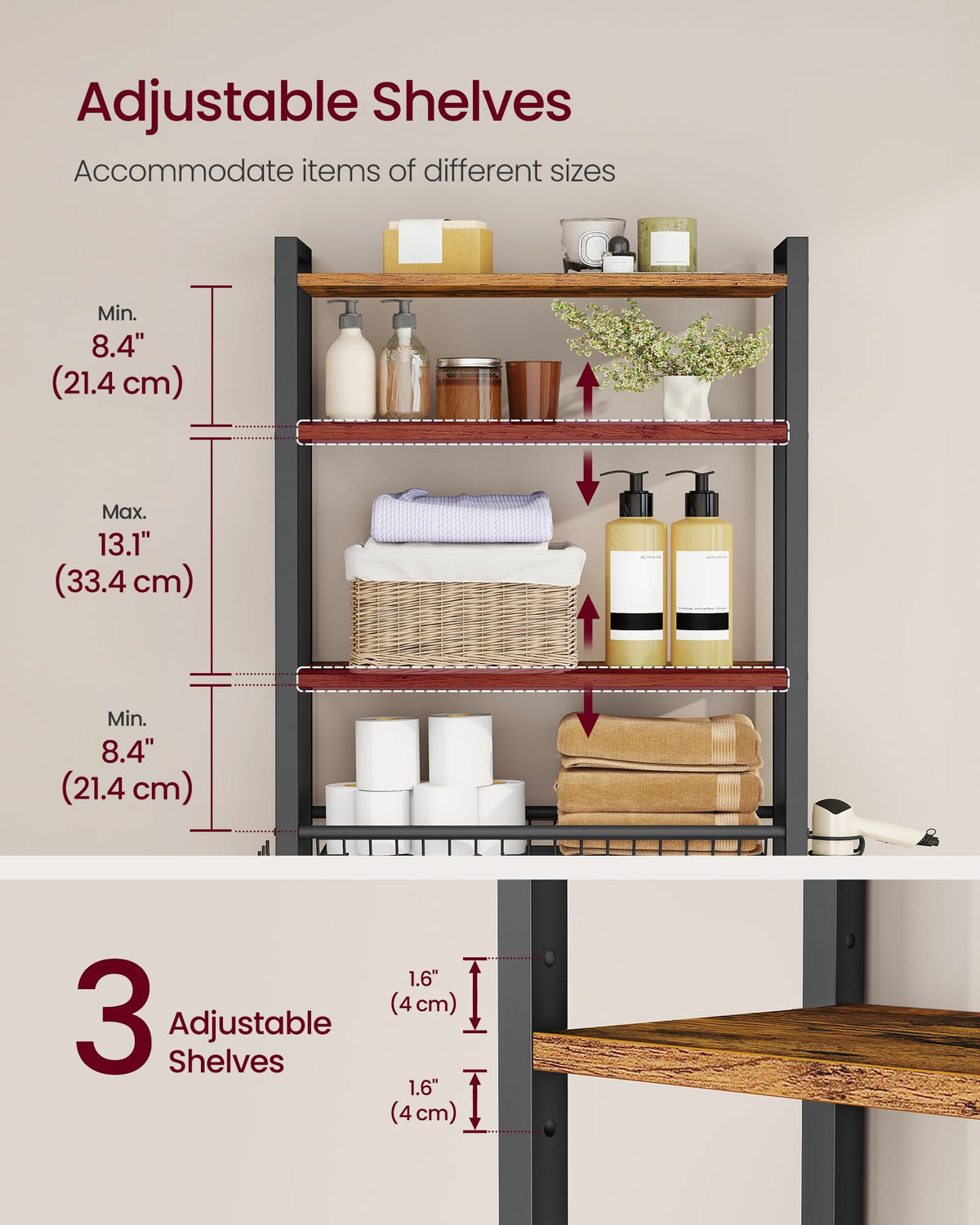 4-Tier Over the Toilet Storage with Basket E51820