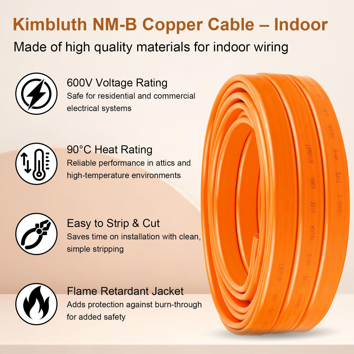 Solid Indoor Electrical Wire 100 FT Orange I709244