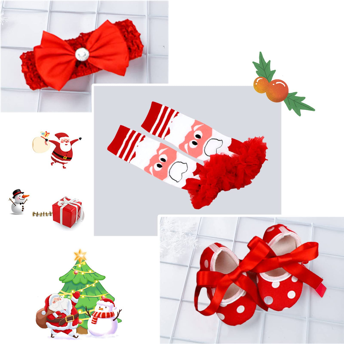 Baby Girls First Christmas Outfit Newborn Romper Tutu Dress with Shoes Headband Leg Warmer Q200169