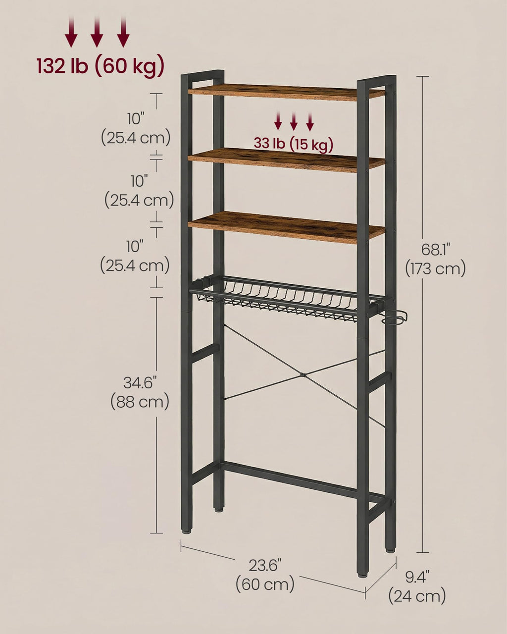 4-Tier Over the Toilet Storage with Basket E51820
