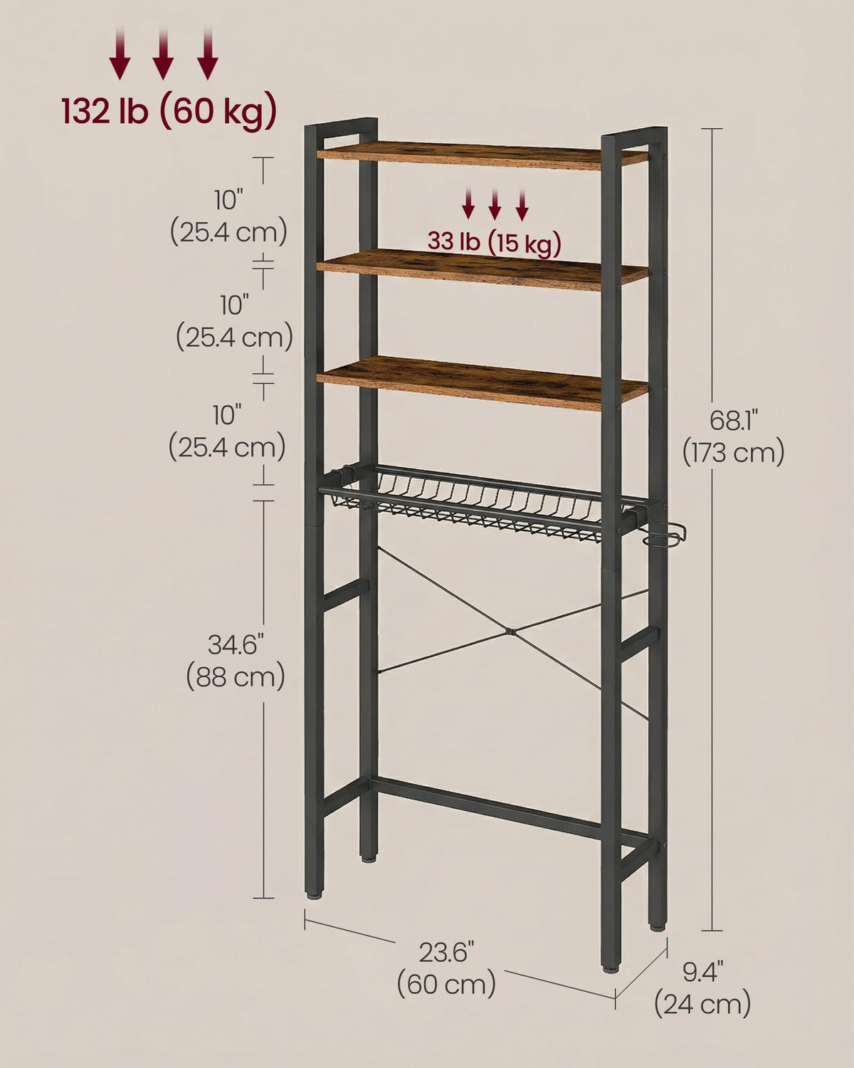 4-Tier Over the Toilet Storage with Basket E51820