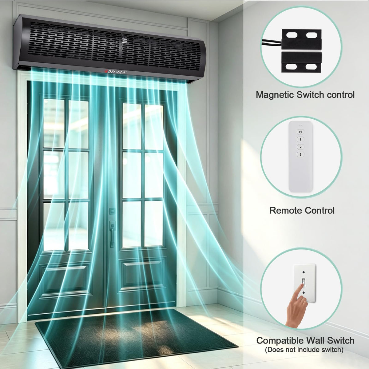 48 Inch Black Air Curtain Fan with Magnetic Door Switch K617806