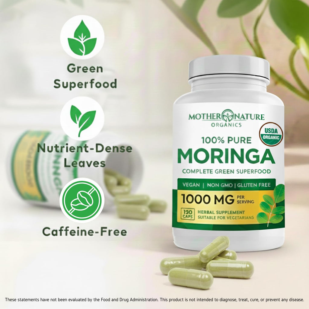 Organic Moringa Leaf Capsules 1000mg 120 Ct I879