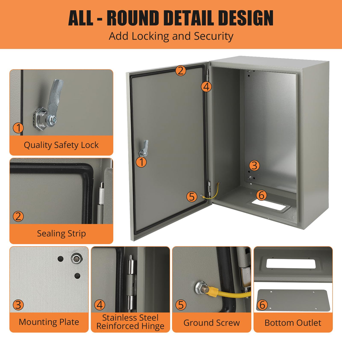 24" x 16" x 10" Waterproof Stainless Steel Electrical Enclosure Box with Lock L9673