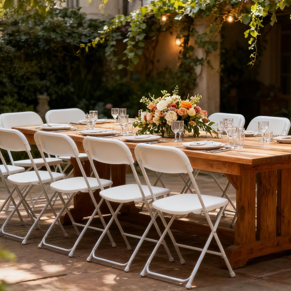 White 10 Pack Plastic Folding Chairs with Steel Frame R41511