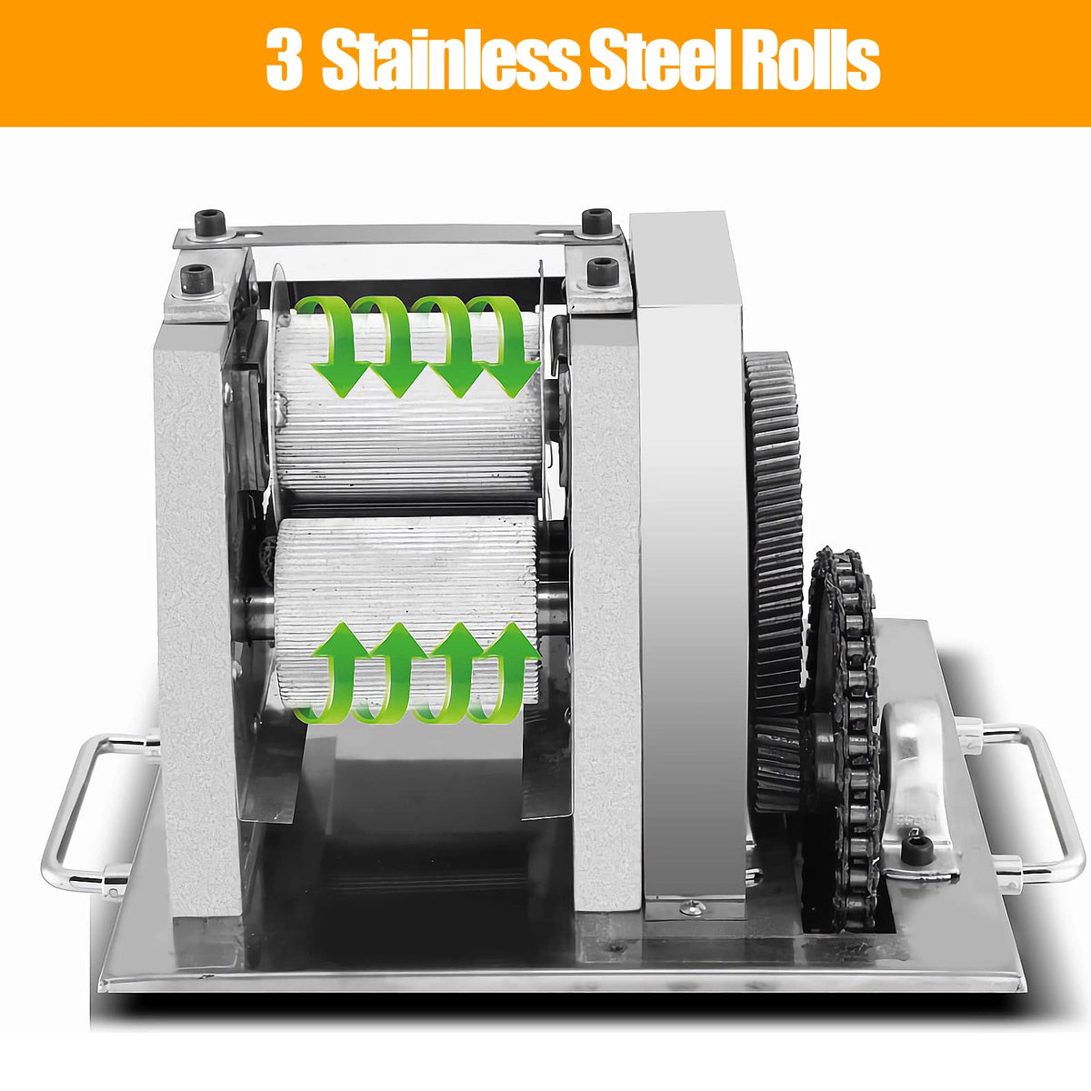 110V 750W Electric Sugar Cane Juicer with 3 Stainless Steel Rollers Y5957