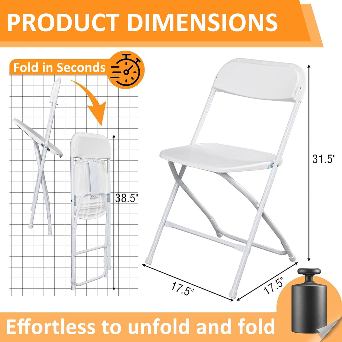 White 10 Pack Plastic Folding Chairs with Steel Frame R41511