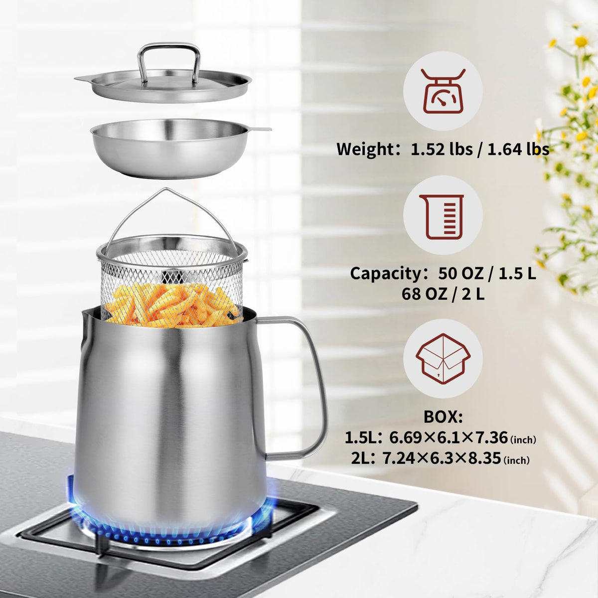 68oz 304 Stainless Steel Deep Fryer Pot with Basket J336