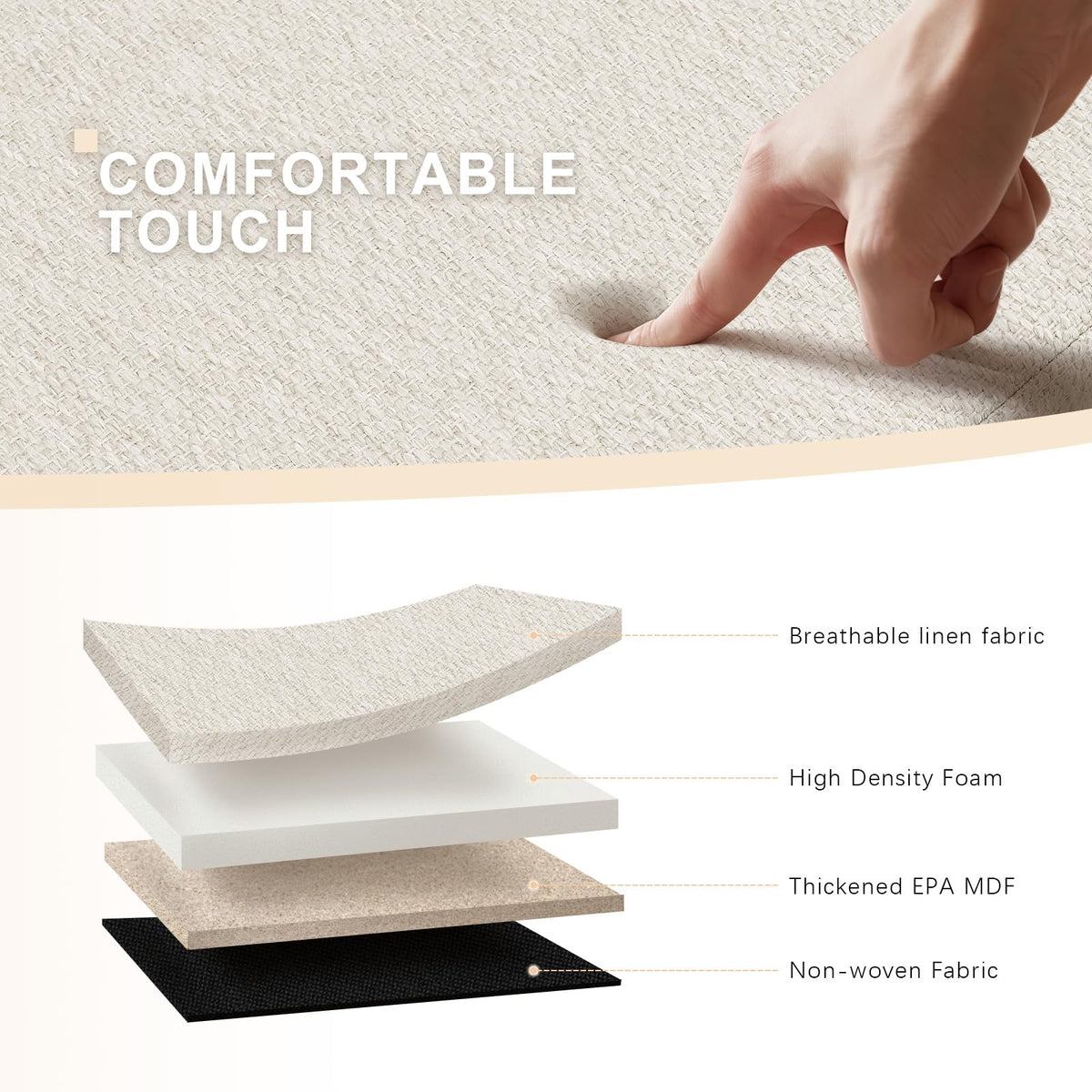 Beige Linen Upholstered Storage Ottoman Bench N258