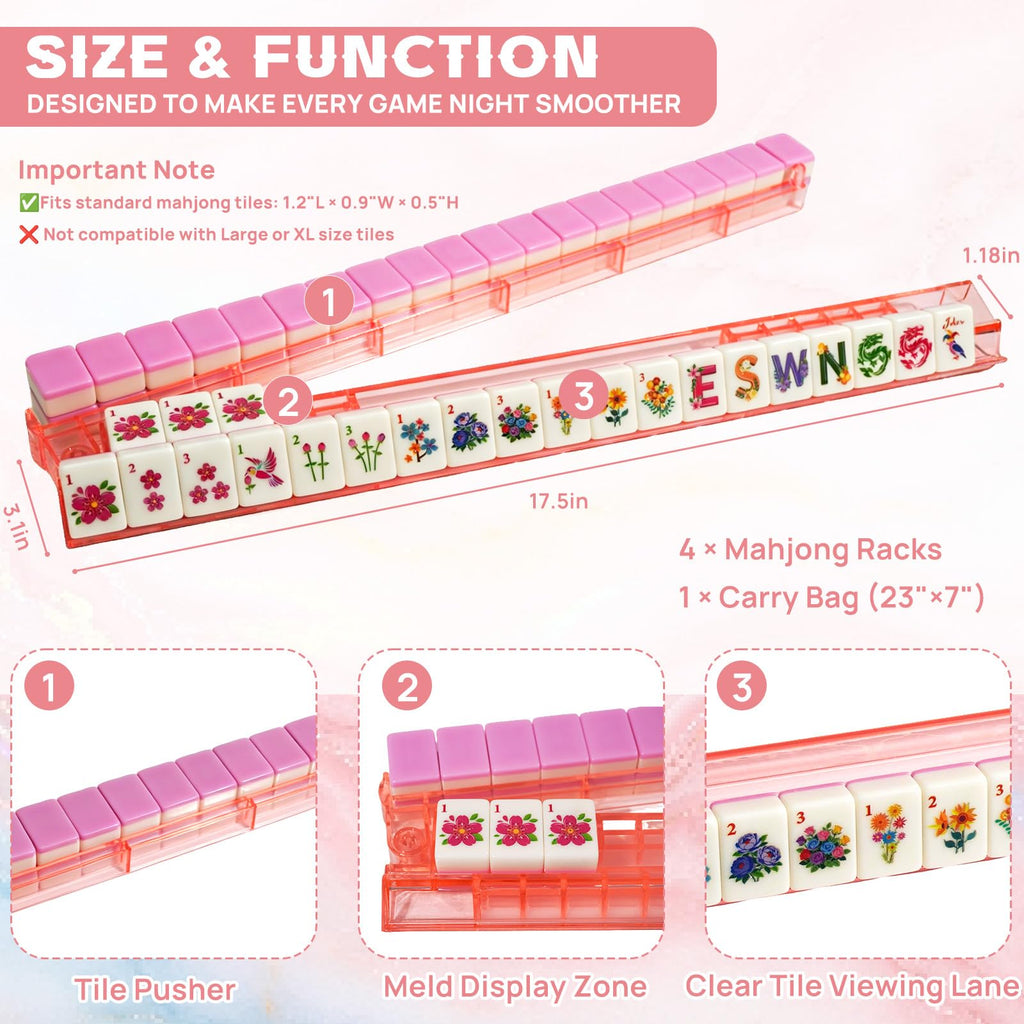 17.5'' Non-Slip Mahjong Racks with Pushers Set of 4 Acrylic G553004