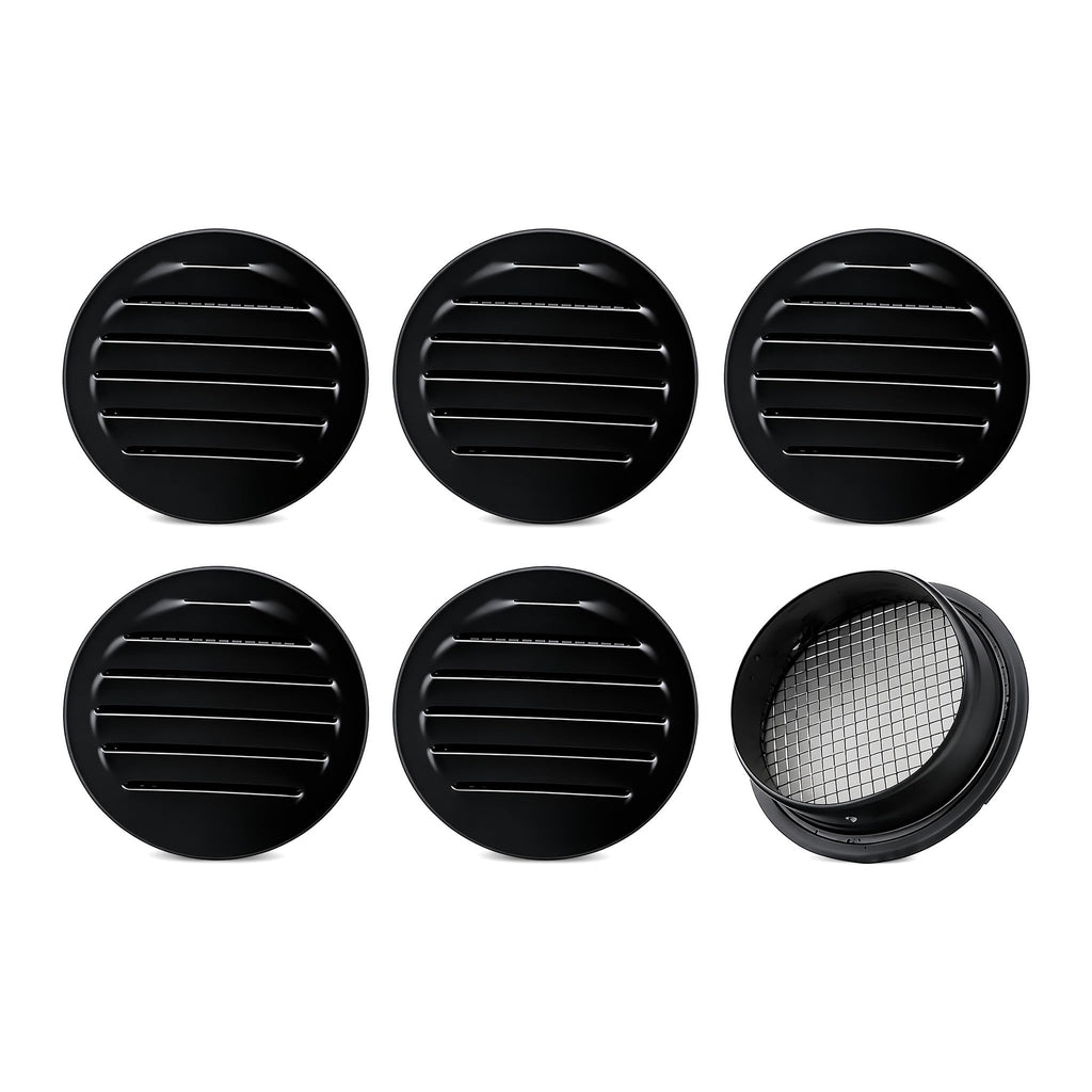 Black 2 Inches Round Aluminum Louver with Insect Screen U18088