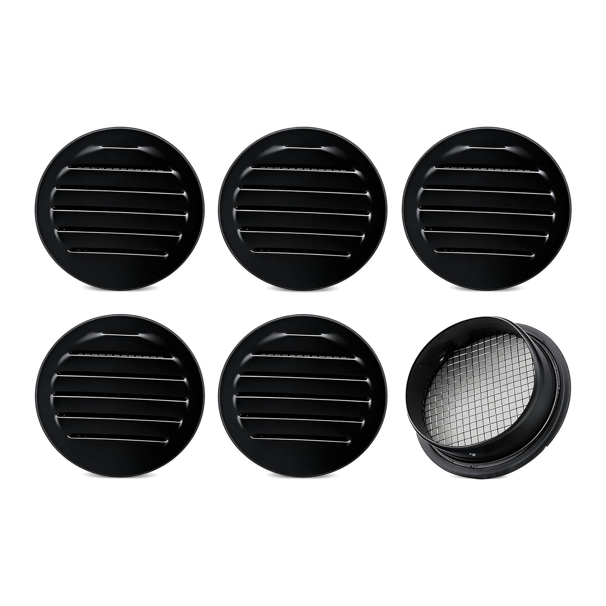 Black 2 Inches Round Aluminum Louver with Insect Screen U18088