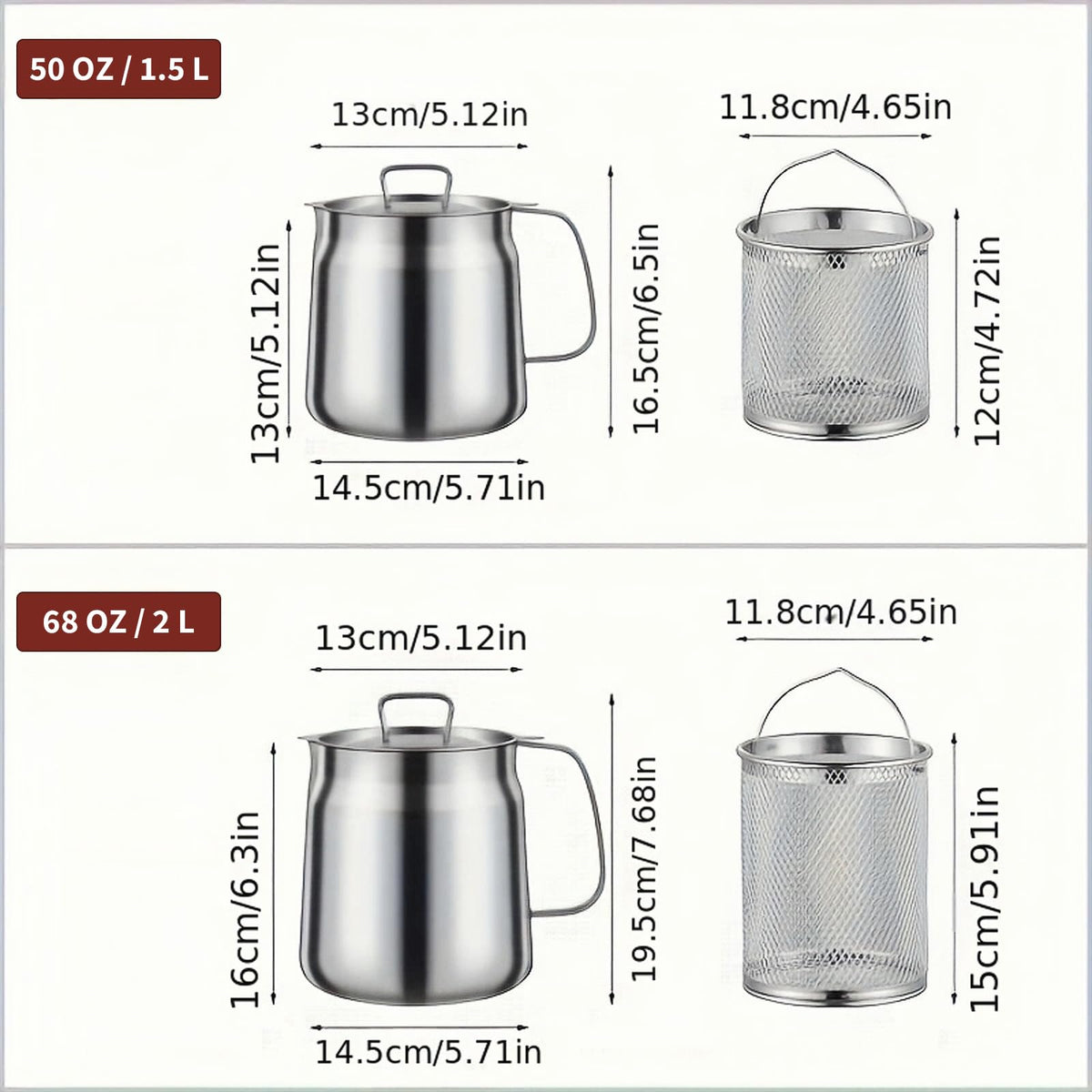 68oz 304 Stainless Steel Deep Fryer Pot with Basket J336
