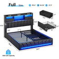 Full Bed Frame with Storage Headboard and 2 Drawers, RGB Lights, Black O9498