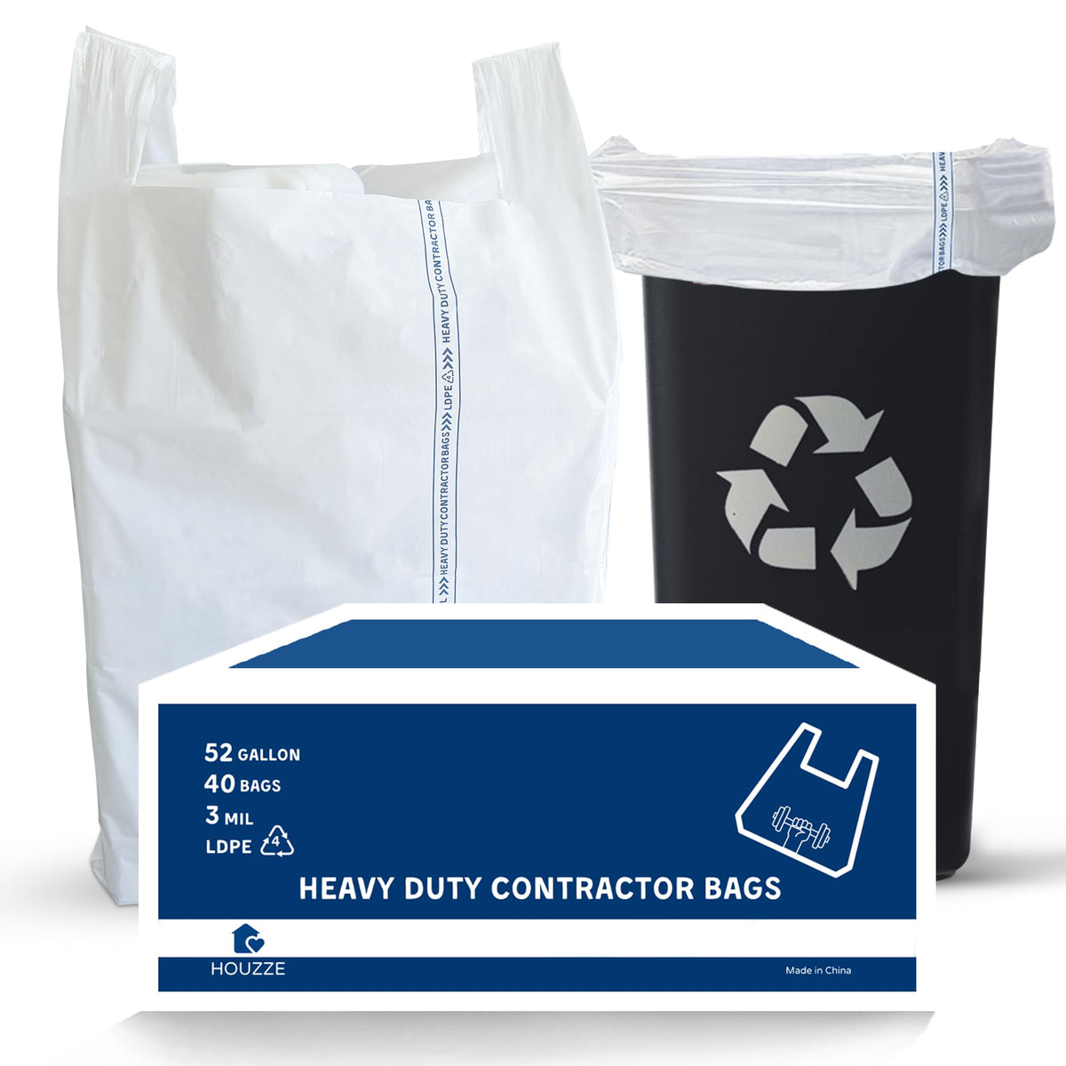 52 Gallon 40 Count 3 MIL Heavy Duty Trash Bags with Handles E60870