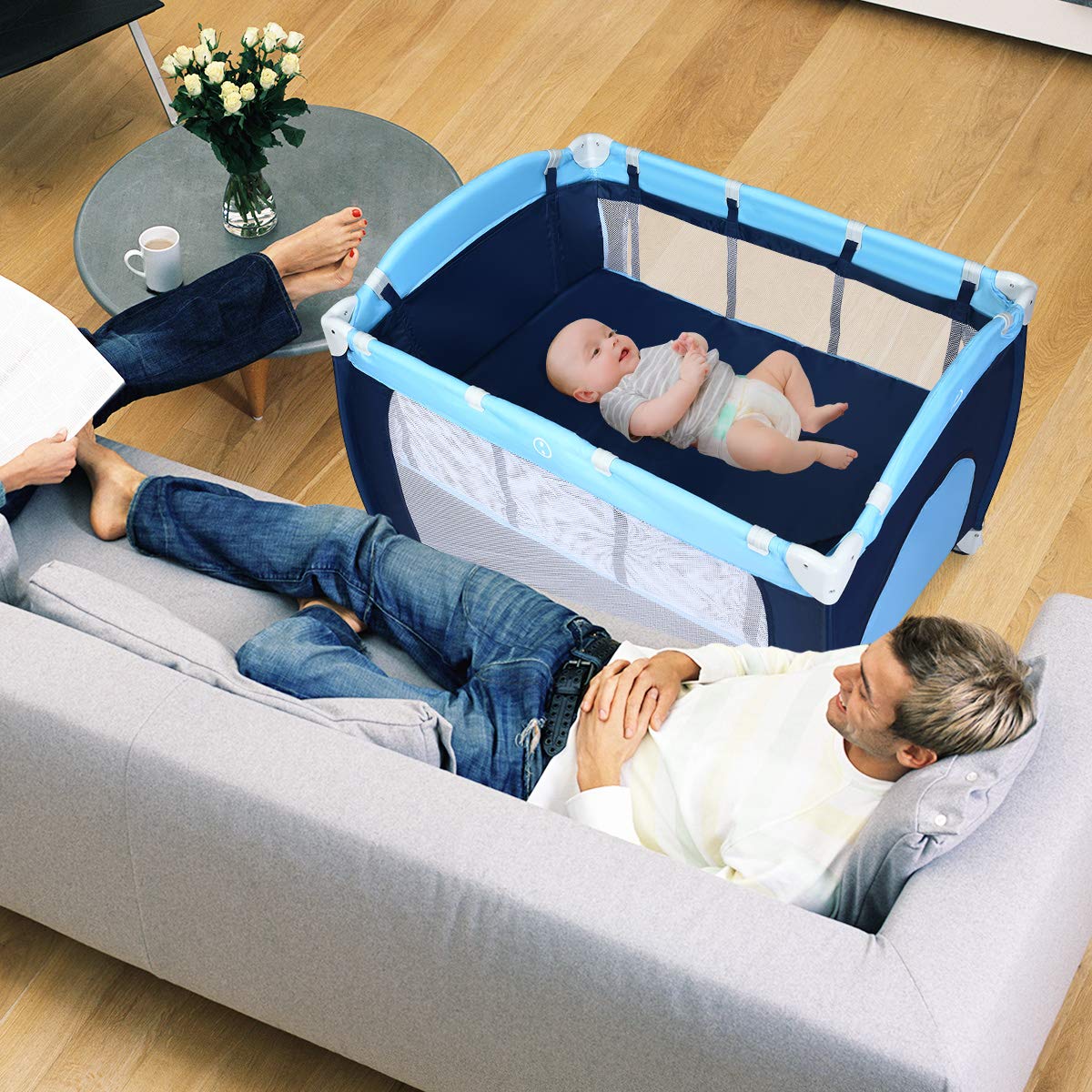 4-in-1 Portable Baby Playard with Bassinet and Changing Table G914505