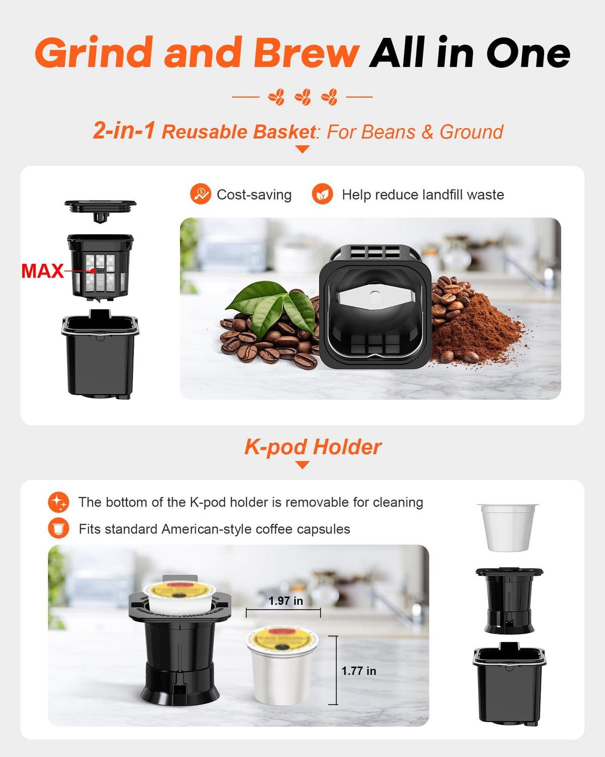 Single Serve Coffee Maker with Built-in Grinder J34514